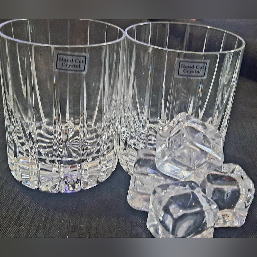 Hand cut crystal old fashion set of four glasses